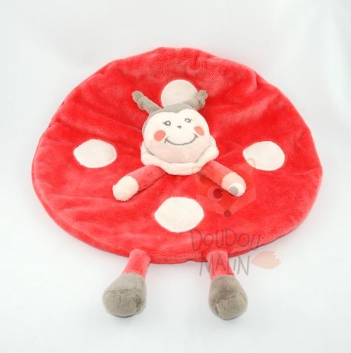 Kimbaloo doudou coccinelle plat rond rouge blanc gris